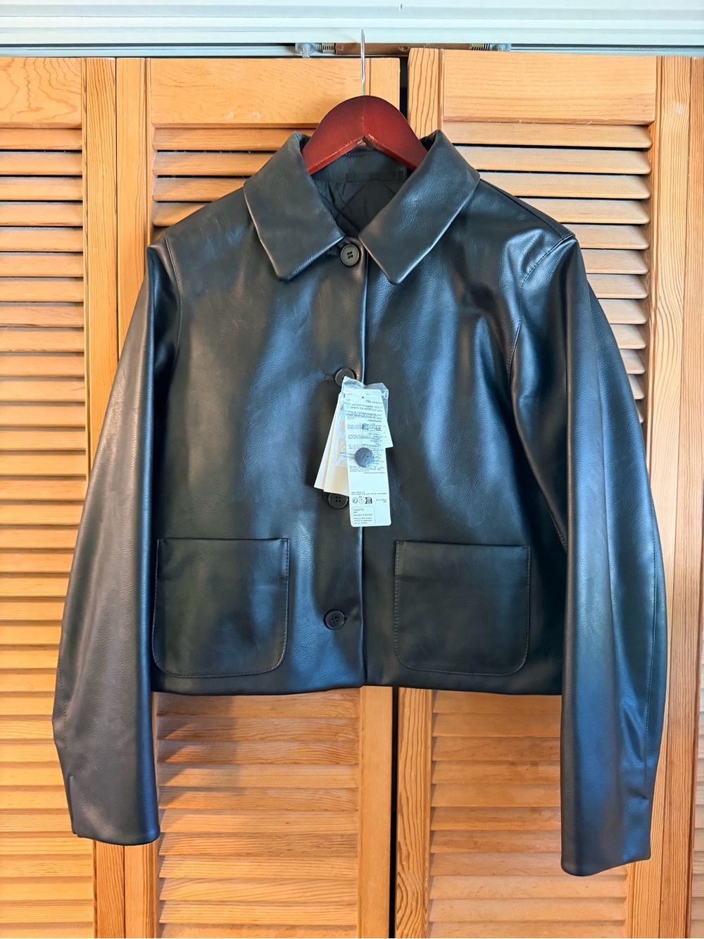 Uniqlo Black Faux Leather Button-Up Jacket
